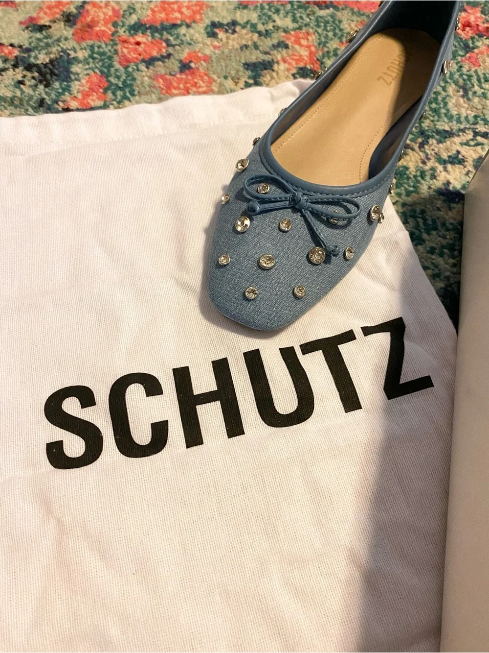 SCHUTZ Blue Denim Ballet Flats With Crystal Embellishment Size 9.5 NEW With Box